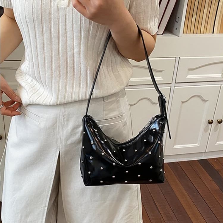 Patent Leather Rivet Underarm Bag One Shoulder Crossbody Women's Bag