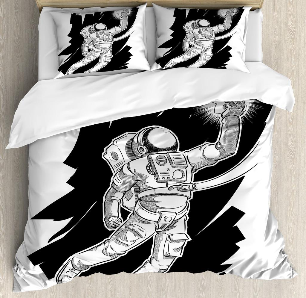 Space Theme Astronaut 3D Print Bedding Set Cozy Duvet Cover King Queen Twin Single Size Birthday Gift Boy Girl Kid Bedroom Decor