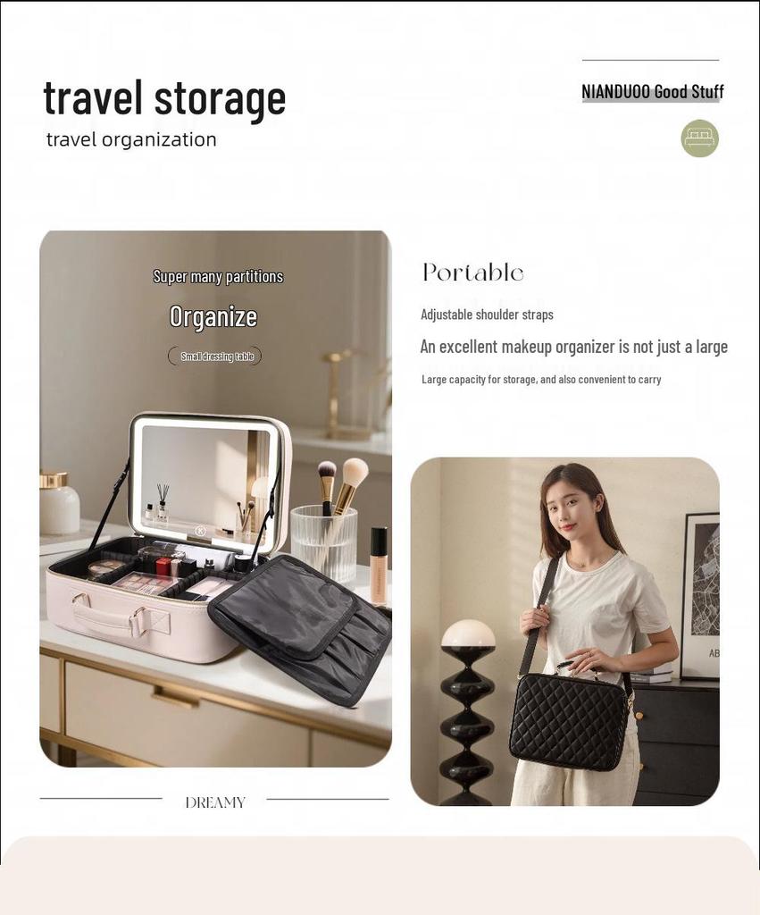 High-Quality LED Light Makeup Bag with Detachable Large-Capacity Cosmetic Storage