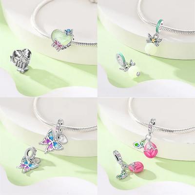 Eleganter Neuer Niedlicher Kupfer Chamäleon Leuchtender Glühwürmchen Schmetterling Anhänger Perle Passt auf Echtes Armband Schöner DoItYourself Schmuck