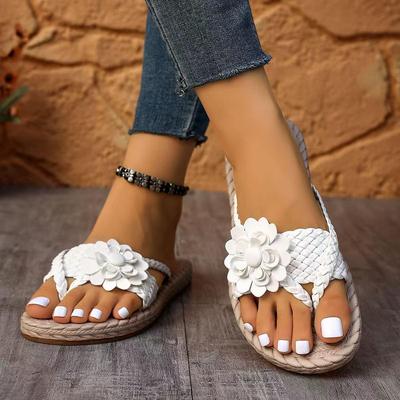Zomer 2025 Grote Maten Bloemige String Sandalen - Dames Casual Outdoor Slippers