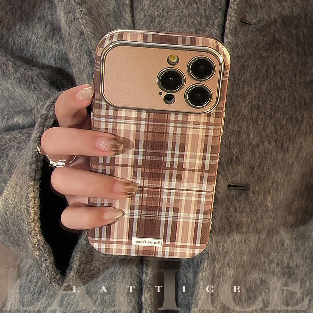 Brown Plaid for IPhone16promax Phone Case for Apple 15/14 Anti-fall 13 Lanyard 16 Advanced 17