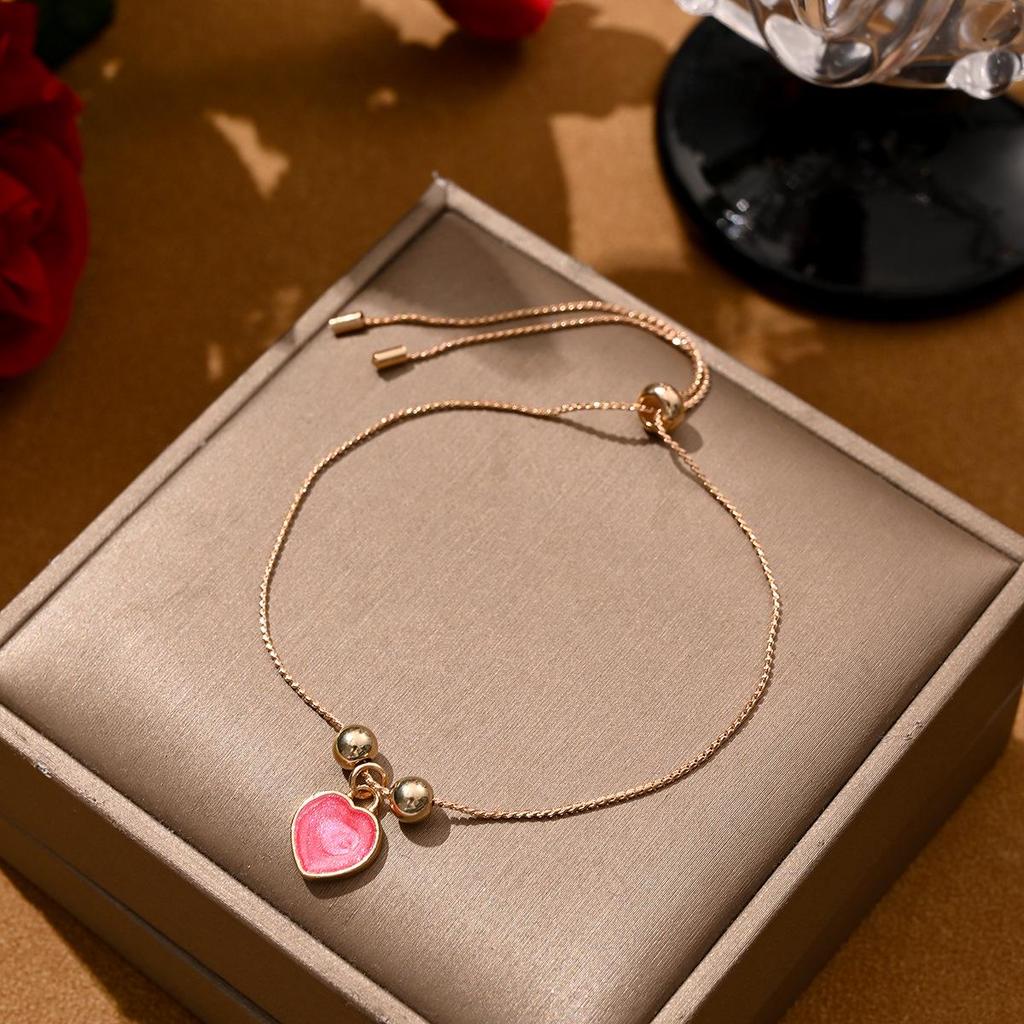 Elegant Heart Pendant Bracelet - Imitation Mother of Pearl, Simple & Versatile Design, Perfect Student Gift for Best Friend.