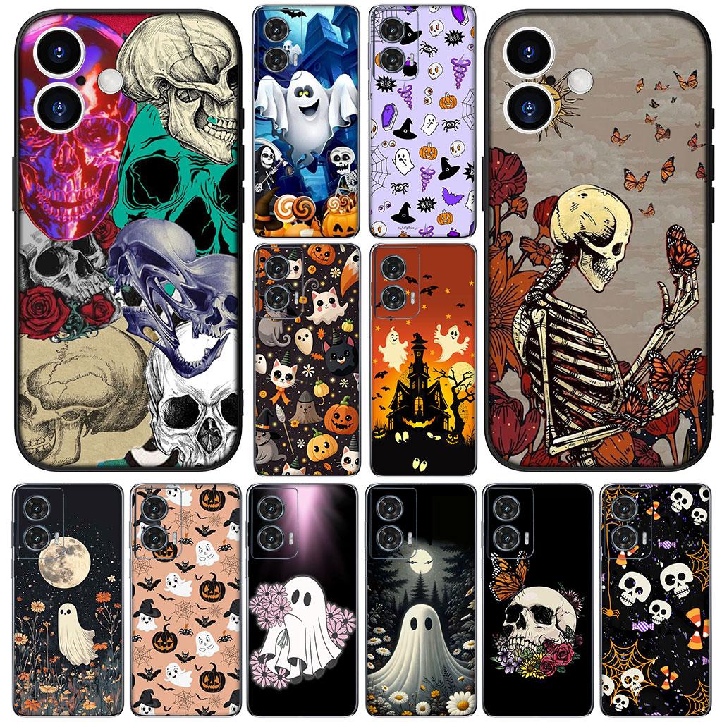 for Motorola Moto Edge 50 One 30 Fusion 40 neo Ultra Pro 20 Lite G85 G84 E15 E14 Case Halloween Little Ghost with Pumpkin Art