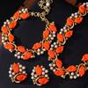 KEQIU Retro Style Leaf Design Elegant Pearl Design Bracelet Earrings Necklace High-end Vintage Jewelry Set