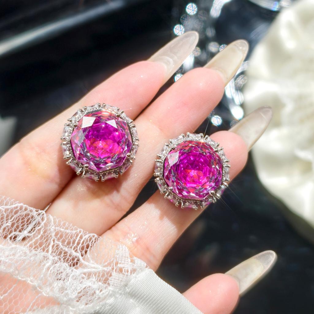 New Rose Cut Aaa Zircon Crystal Pendant Necklaces Stud Earrings Rings For Women Fashion Luxury Wedding Anniversary Jewelry Sets