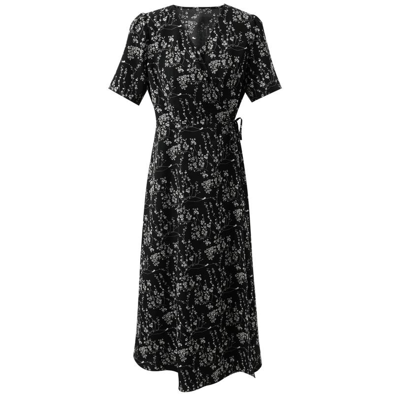 Sancai Plus Size French Floral Print Short Sleeve Dress L