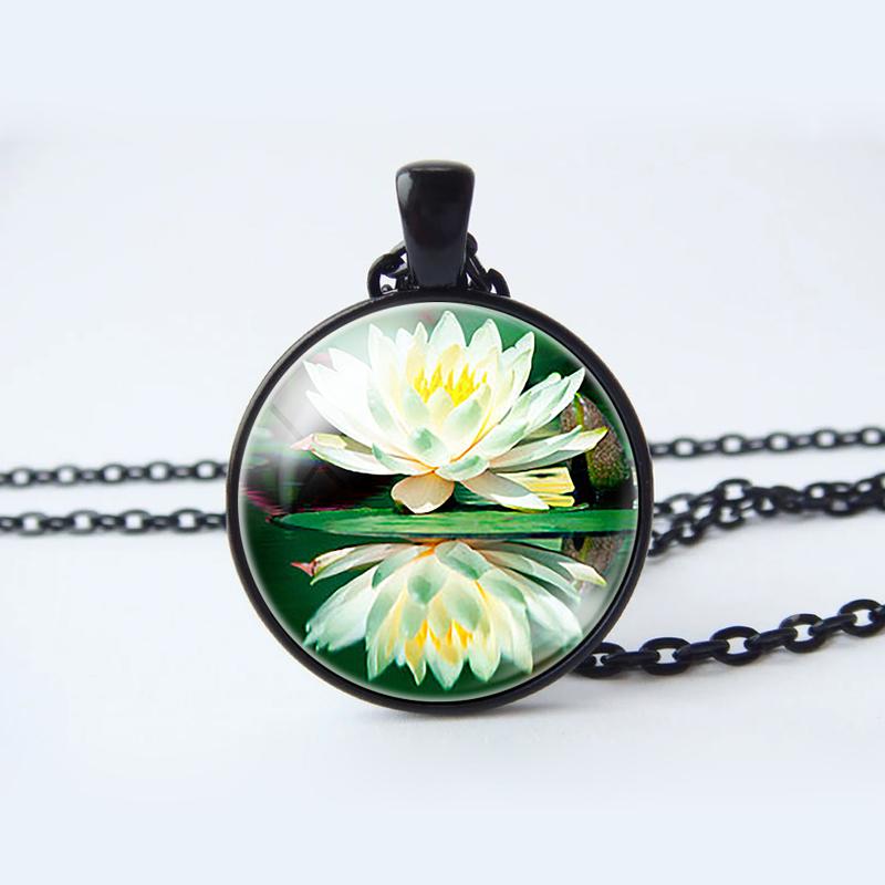 Collana con ciondolo cabochon in vetro a forma di fiore, gioielli con loto, pesca, rosa, girasole, tulipano