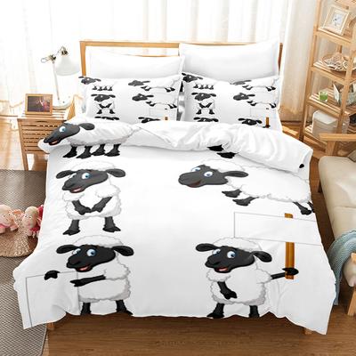 Animal Duvet Cover Set Cartoon White Sheep Theme Pattern Kawaii King Queen Twin Full Size For Kids Teens Polyester Bedding Set