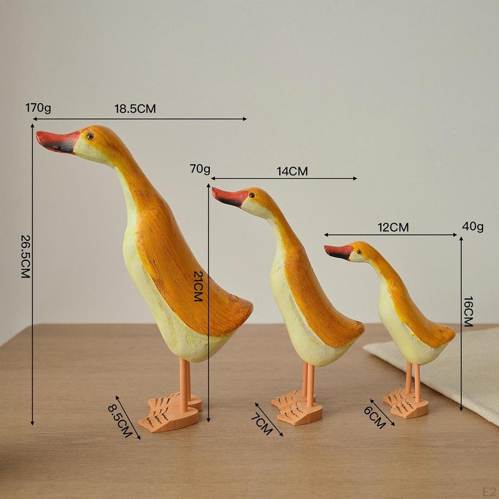3x Wooden Duck Statues Figurines Home Decoration Versatile Ornaments Animal Sculptures for