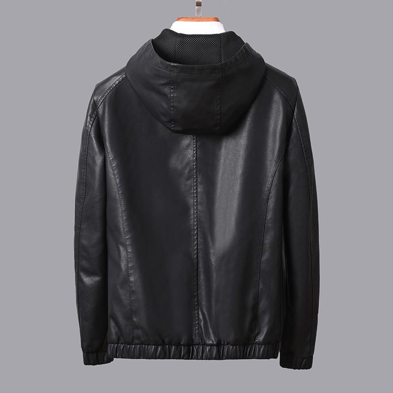 Mens Slim Fit Hooded PU Leather Jacket Casual Trendy Biker Coat Daily Wear