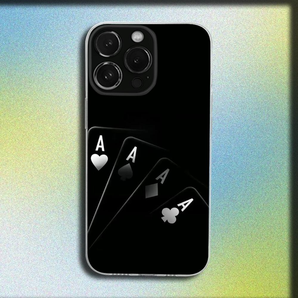 

Пики Карты для покера Чехол для телефона с тузом для iPhone 16,15,14,13,12,11 Plus,Pro,Max,XR,XS,X,Plus,SE,Mini Прозрачный Мягкий Чехол iPhone15