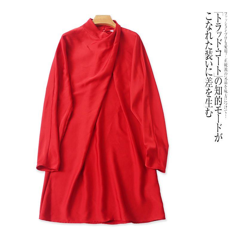

Foreign Trade European and American Single One piece Dress Women 2025 Spring New Cross Stand Collar Slimming National Style Temperament Midi dress Red 4XL