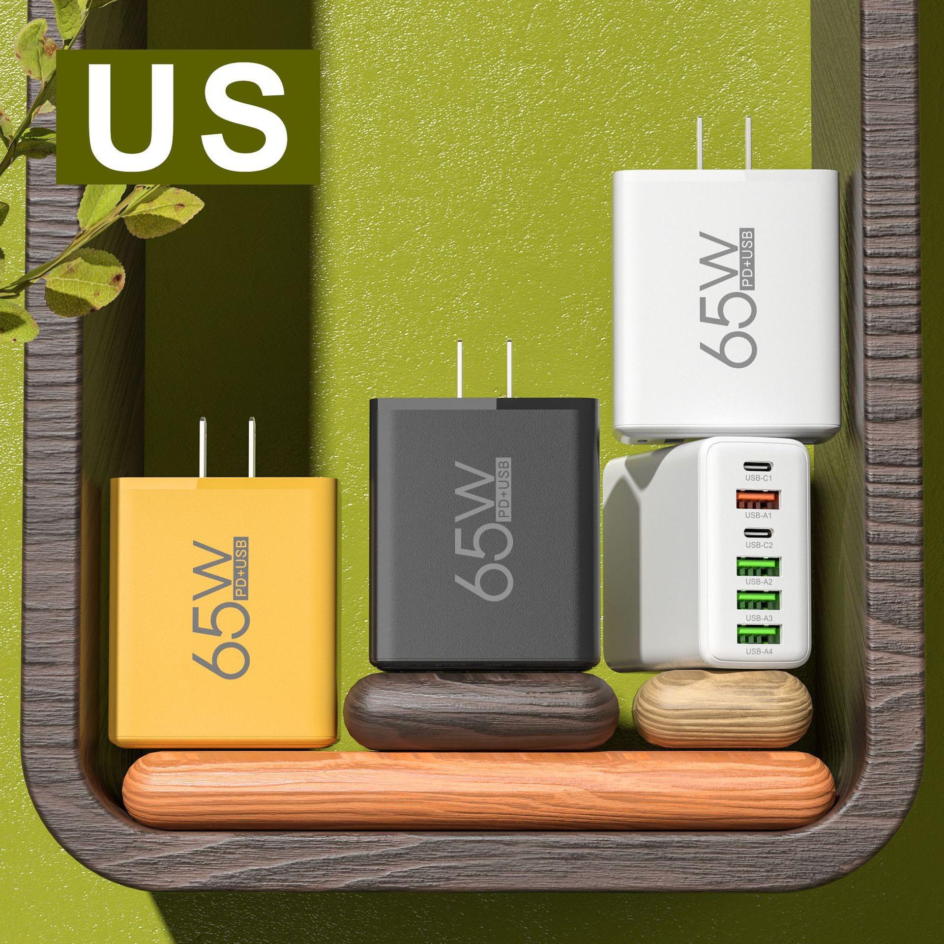 

65W Multi-Port Fast Charger with 4 USB & Dual PD for Apple, Huawei, and Android Phones. US Plug