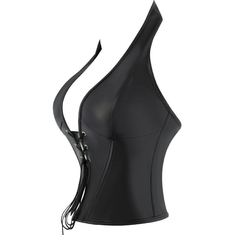 Women S Black Leather Boned Bustier Corset Top With Push Up Tummy Control Shaping