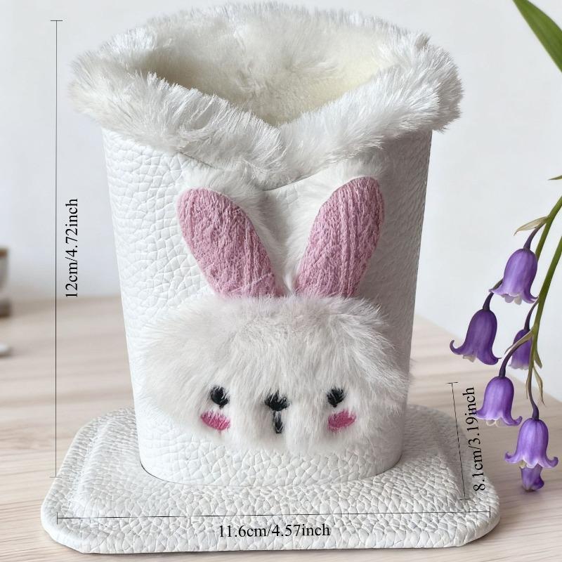 1 étui à lunettes doublé en peluche - Cuir synthétique animal mignon, protège les lunettes/stylos, idéal pour le bureau, la table de chevet et la maison de poupée