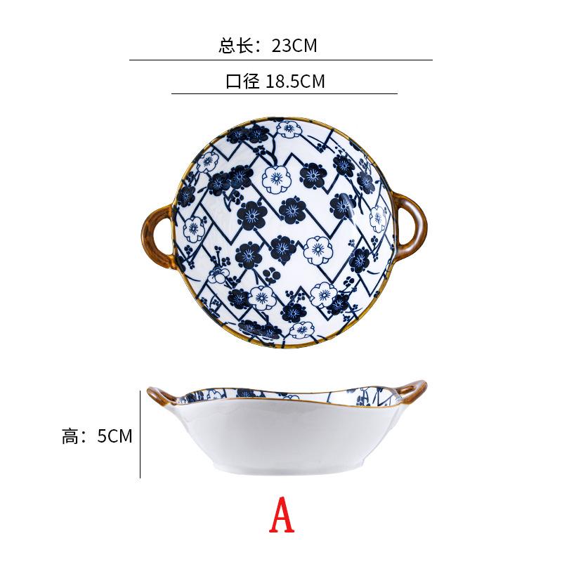 7.5inch Ceramic Bowl With Handle Kitchen Heat-resistant Bowl For Noodle Soup Japanese Salad Bowl Stew Pasta Serving Bowl