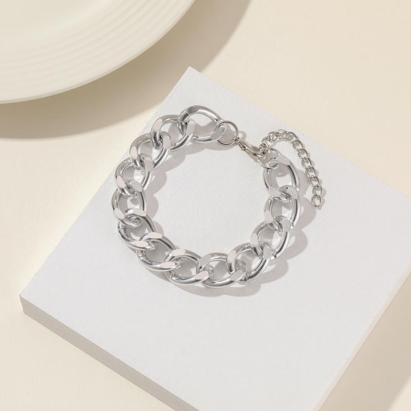 

Hip Hop Thick Bracelet, Street Auction Personalized Gold Jewelry Punk Metal Chain Bracelet For Women срібний