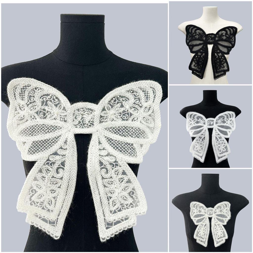 Stylish Bowknot Wool Embroidered Beaded Applique Corsage Flower Collar