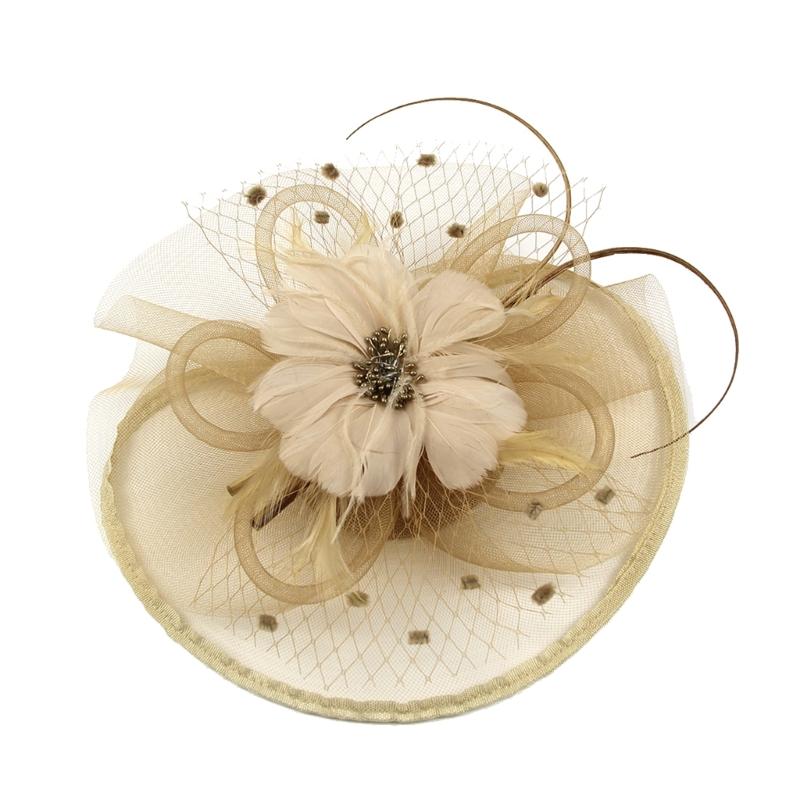 Feather Decorated with Mesh Veil Hat Outdoor Tulle Hair Accessory Fascinator For Weddings Special Occasion