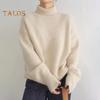 Women Winter Sweater High Collar Long Sleeve Soft Warm Knitting Tops Solid Color Loose Fit Pullover Tops