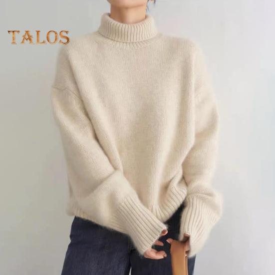 Women Winter Sweater High Collar Long Sleeve Soft Warm Knitting Tops Solid Color Loose Fit Pullover Tops