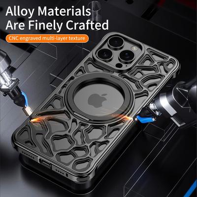 Pro iPhone 16 Pro Nárazník z hliníkové slitiny Bezrámečkový zadní kryt s magnetickým stojánkem