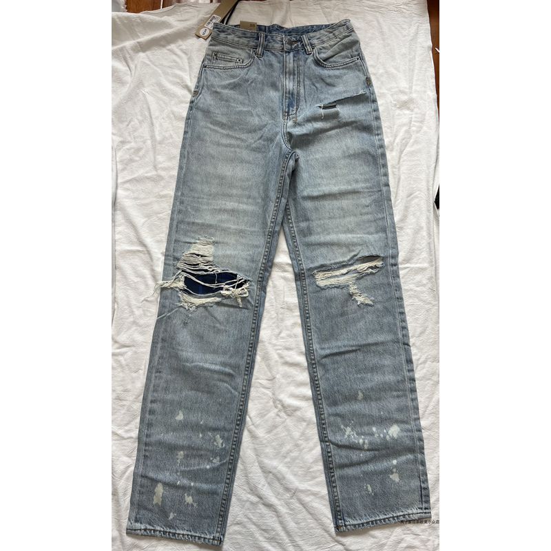 

Autumn and Winter New Australia Pure Yuan Light Blue Playback Ultra High Waist Ripped Jeans Women Size 26 Light blue 26