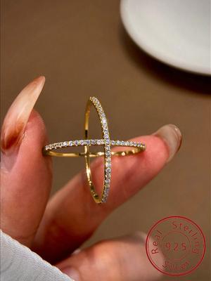 925 Silver Simple Classic Gorgeous Zircon X-Shaped Ring For Women Engagement Wedding Luxury High Quality Fine Jewelry