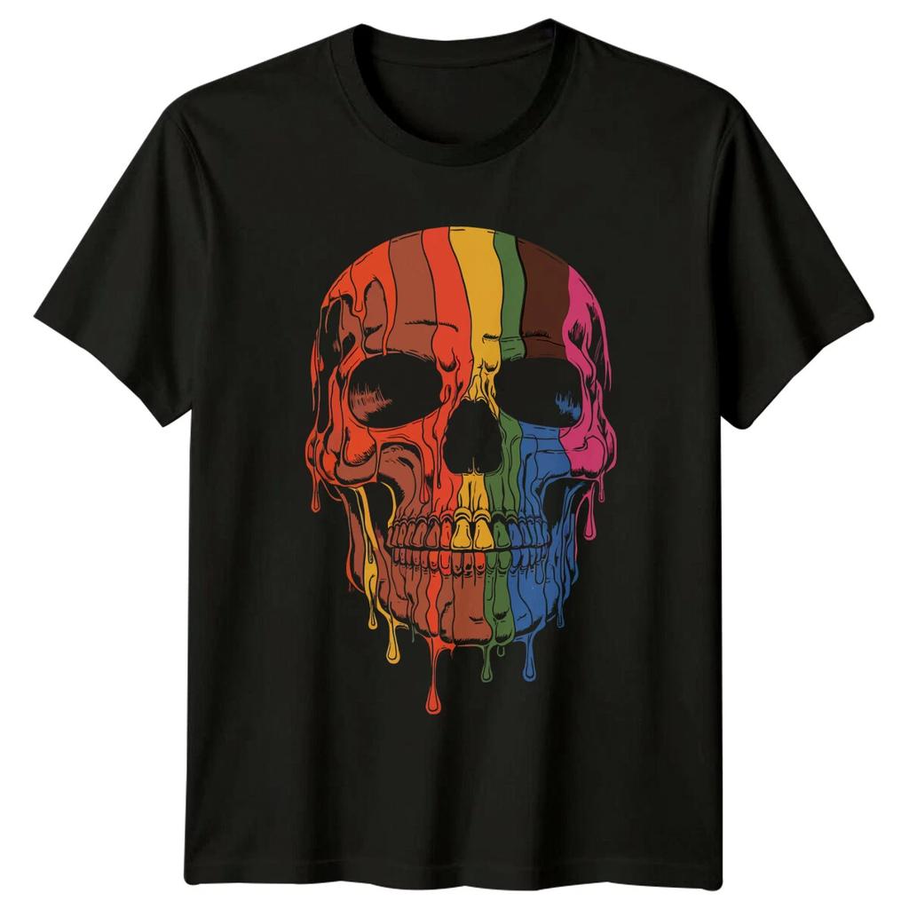 Dripping Rainbow Skull Fashion Mens T-Shirt Ladies Tee Graphic Unisex Top