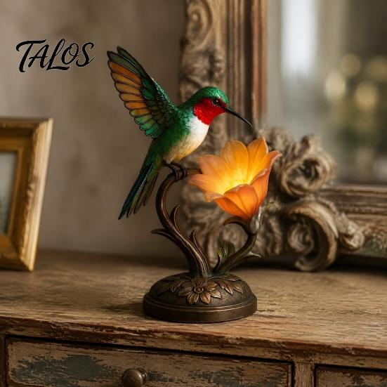 Floral Bird Night Lamp Hummingbird Table with Flower Shade, Resin Accent Light, 7.48 Vintage Entryway Inch Decorative Desk for Bedroom Living