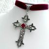 A Classic Gothic Large Cross Shaped Black Velvet Necklace Prepared for Her, Gorgeous Cross Shaped Black Velvet Necklace