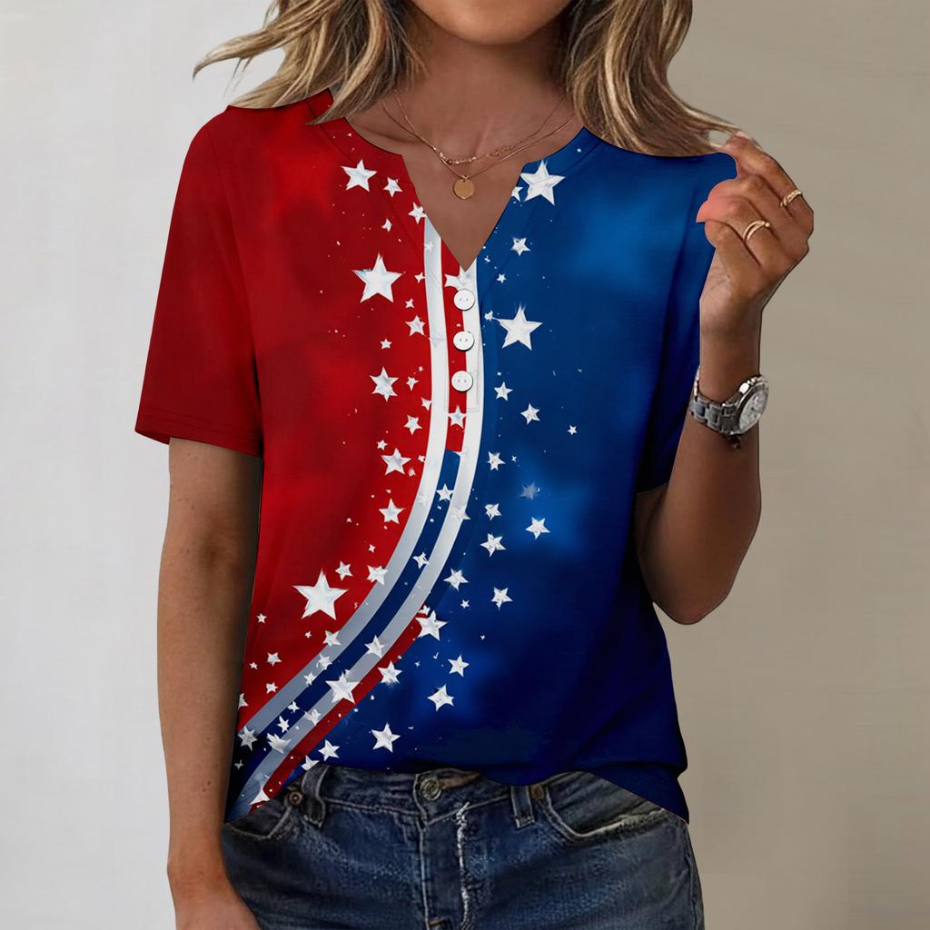 Blouse décontractée tendance pour femme avec imprimé Jour de l'Indépendance