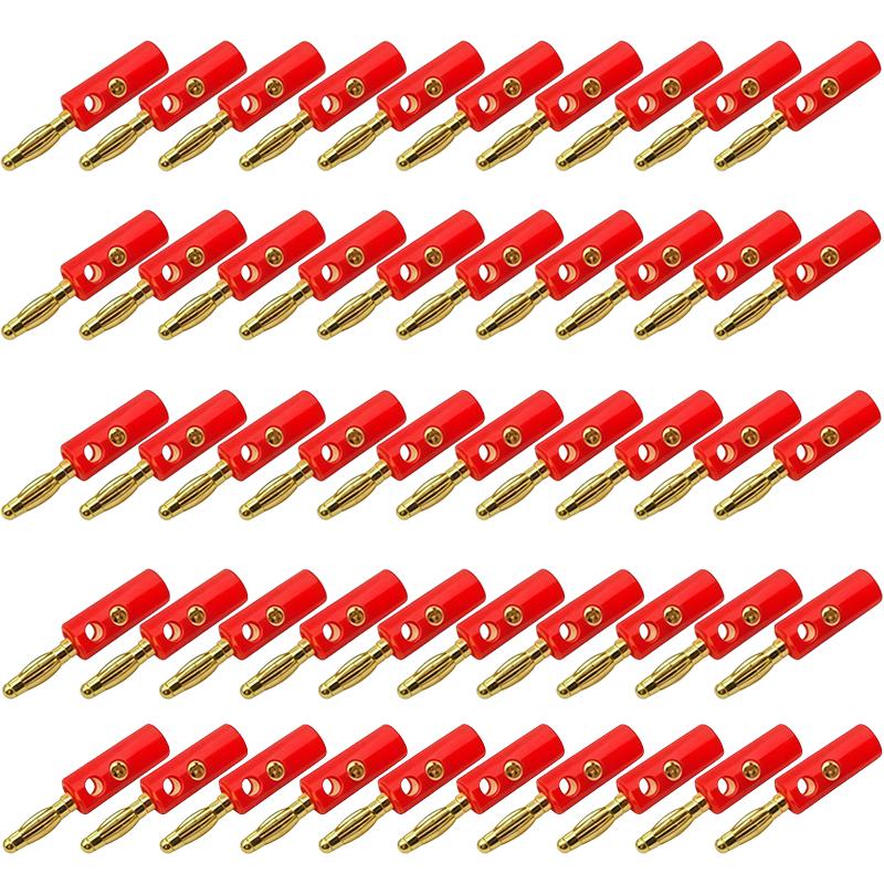 50PCS 4mm Banana Plug Gold Plated -For Speaker Wire Red Black Audio Speaker Cable Wiring Post Banana Connector