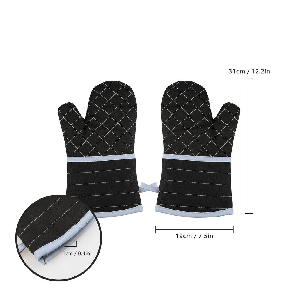 1 Pair Extended Oven Mitts Heat-Insulating 260 celsius Celsius500 degrees F Kitchen-Gloves Thick Terrycloth Lining Grids Horizontal Stripes Pattern fo