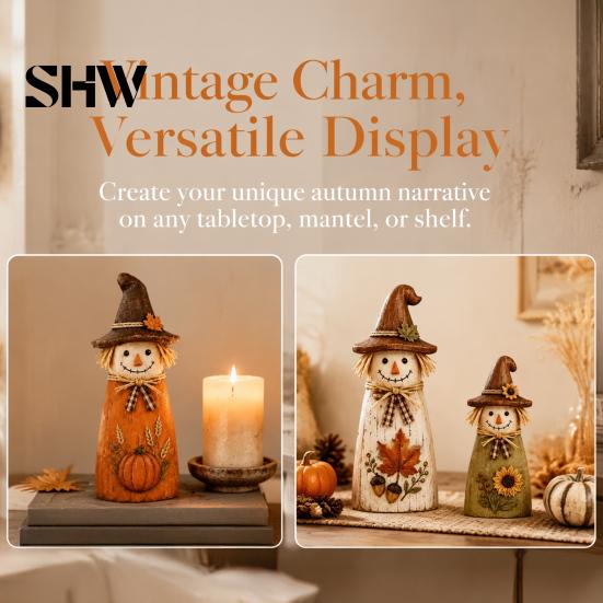 Unique Holiday Housewarming Gifts Vintage Resin Scarecrow Figurines, Fall Harvest Pumpkin Sunflower Maple Autumn Home Decor Leaf Tabletop Decor,
