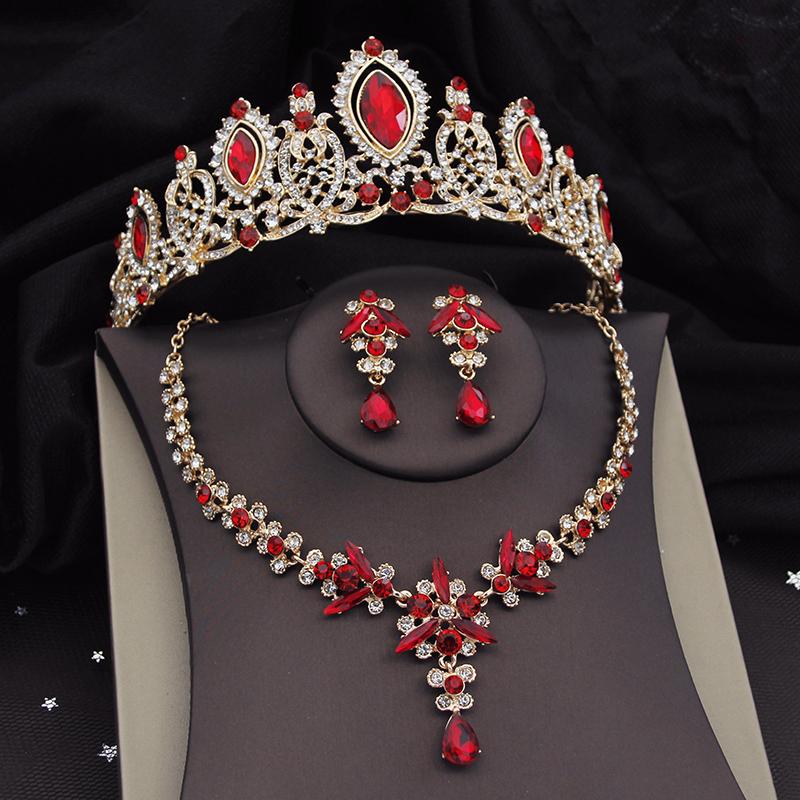 Wunderschöne Luxus Violett Kristall Braut Schmuck Sets für Frauen Tiaras Braut Halskette Ohrringe Hochzeit Krone Set Zubehör