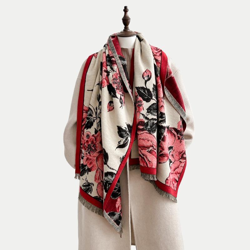 Flower scarf women's imitation cashmere retro temperament printing thickened warm scarf travel outside fashion temperament shawl
