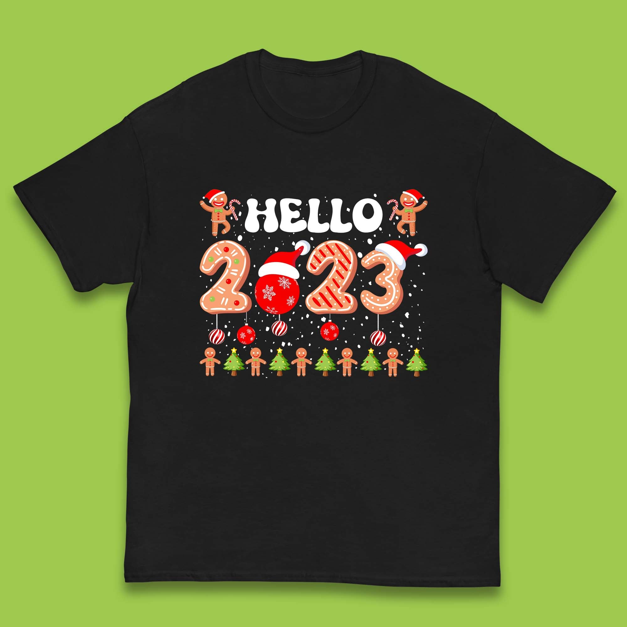 Hello 2023 Merry Christmas Gingerbread Xmas Cookies Kids T Shirt 150