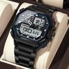 POEDAGAR Square Multifunctional Electronic Device Montre Homme Men's Waterproof Stainless Steel Quartz Watch