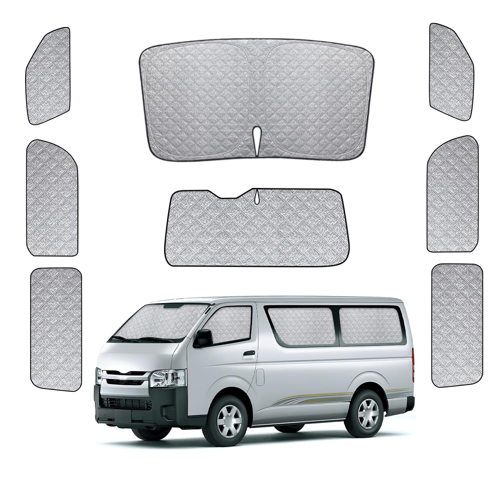 

SYAYOUHIN Car Sunshade Set for Toyota Hiace 200 Series Blackout Shades for and Rear Freely UV No Suction Cups Ideal for Car and Outdoor Protects