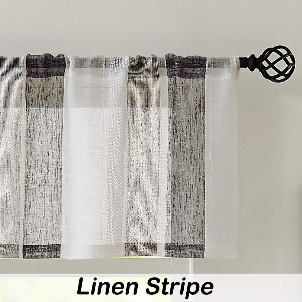 Central Park Black and White Kitchen Window Curtain Valance Vertical Stripe Sheer Boucle Linen Window Curtain, Living Room Decorative Rod Pocket (54"