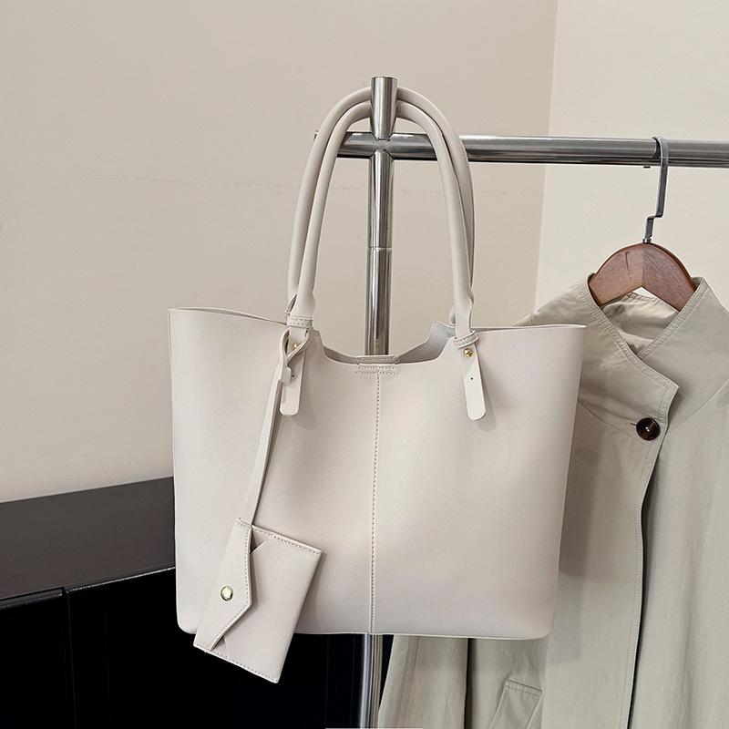 Women Large Capacity Solid Color Casual Pu Shoulder Tote Bag For Daily Use