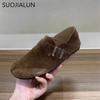Fashion SUOJIALUN 2024 Autumn Women Flat Shoes Fashion Round Toe Slip On Ladies Casual Laofer Shoes Soft Flat Heel Outdoor Boat Shoes
