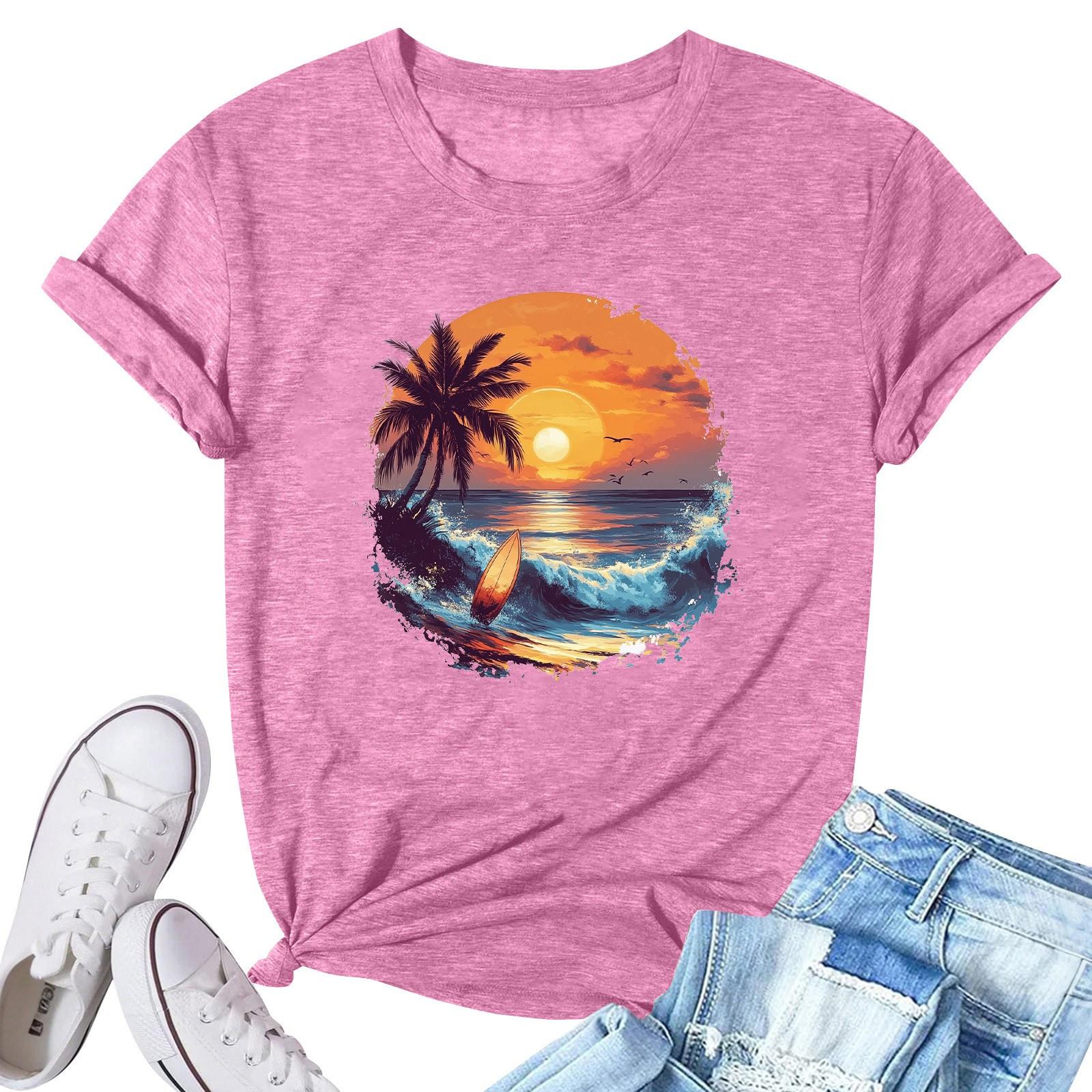 

Женская модная повседневная плиссированная футболка с коротким рукавом с принтом L розовый