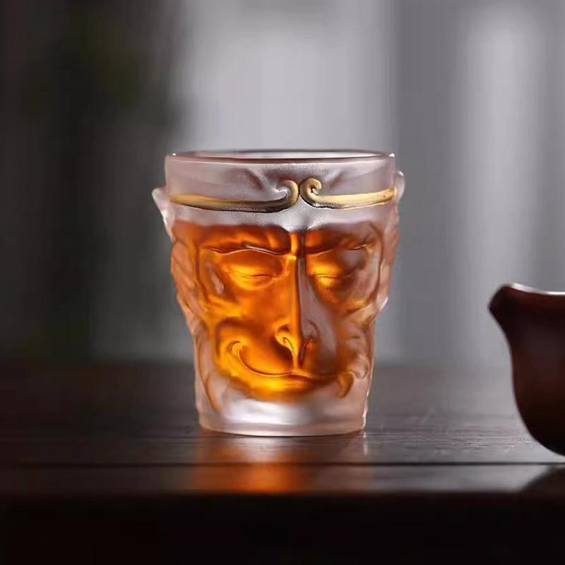 130ml Wukong Glass Cup Transparent Tea Cup Creative Monkey Face Drinking Glasses Coffee Mug Milk Juice Cold Drink Cups Drinkware