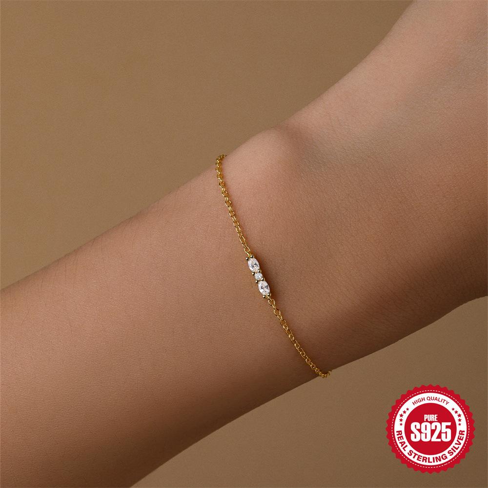 S925 Sterling Silver Horse Eye Splicing Diamond Versatile Fashion Bracelet Simple Commuter Bracelet Bracelet