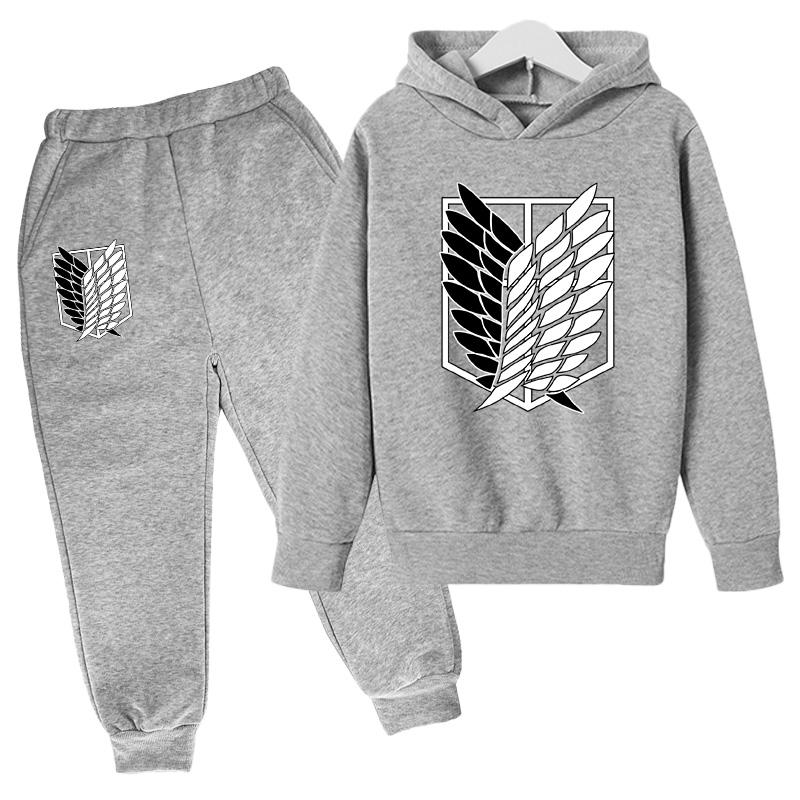 Japanese Manga Children Spring And Autumn Hoodie Pants Two Piece Suit Boys And Girls Outdoor Sports Set Kid Casual Pullover Coat
