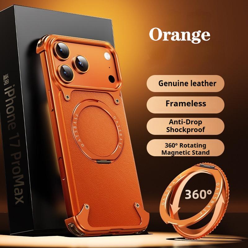 

Eary for iPhone 17 Pro Max 17 Air Leather Phone Case Magsafe With 360°Rotate Magnetic Stand Frameless Shockproof Protector Cover Genuine Leather&iPhone17 Pro Max