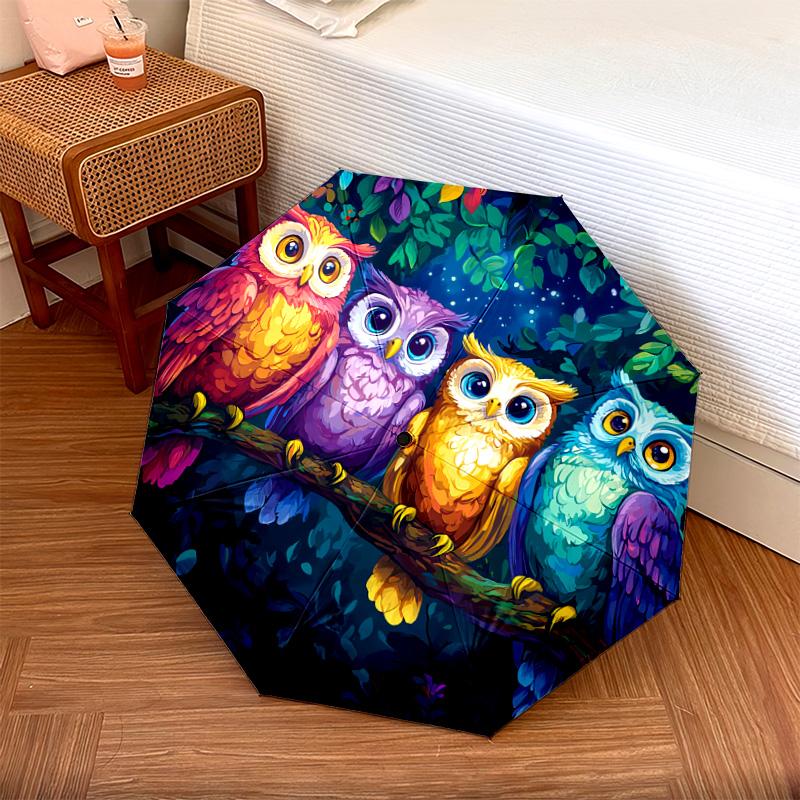 

1 PC Automatic Folding Umbrella - Owls Pattern, Portable & Foldable Design with 8 Ribs, Christmas Birthday Gifts